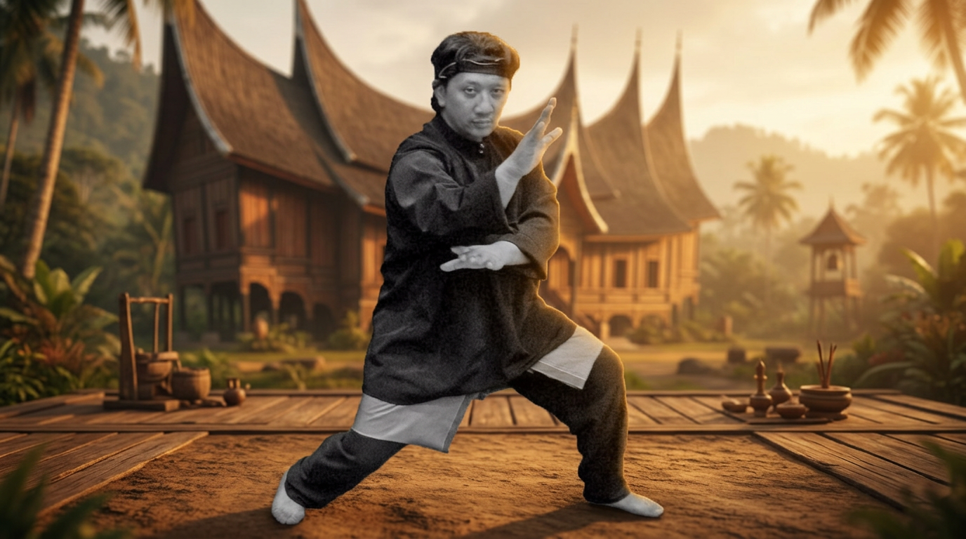 Pandeka Sati Batuah Roy Smith in silat-stand, stijlleider van Paulu Sembilan Nederland